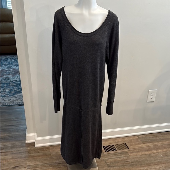 Prana Medium Cotton Gray Long Sleeve Midi Dress Drawstring Waist - Picture 1 of 9